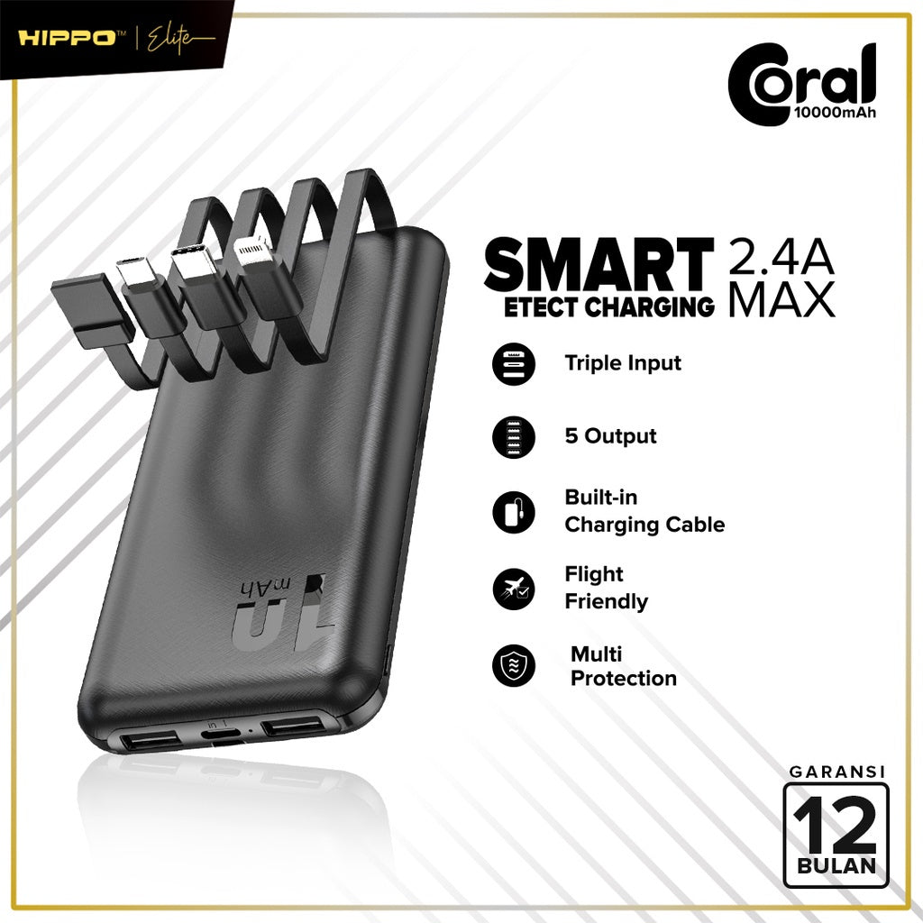 Hippo PowerBank Coral 10000mAh 5 Output Smart Detect Charging Smart Detect Charging Power Bank SDC Type C iPho 2