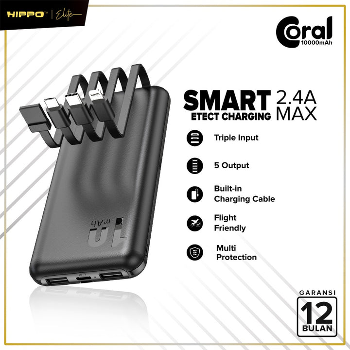 Hippo PowerBank Coral 10000mAh 5 Output Smart Detect Charging Smart Detect Charging Power Bank SDC Type C iPho 2
