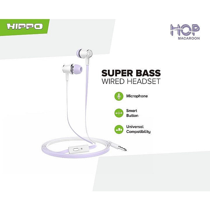 Hippo Earphone Hop Macaroon Super Bass Jack 3.5mm Wired Handsfree Android Original Earbuds Headset 3