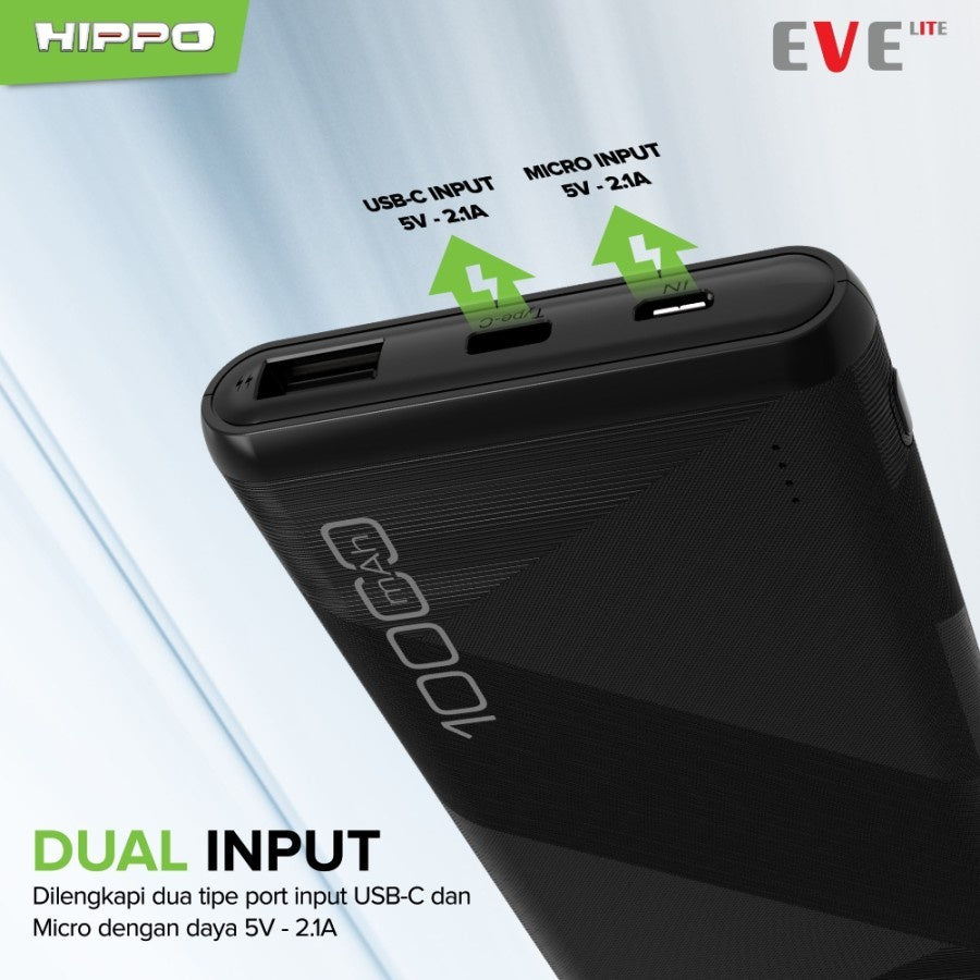 Hippo PowerBank Eve Lite+ 10000mAh Smart Detect Charging Power Bank SDC 2 USB Ports Type C iPhone Micro Output 3