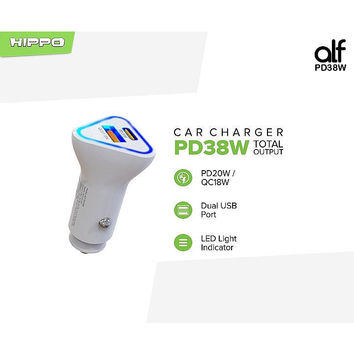 Hippo Car Charger ALF 2 PD 38W Power Delivery Fast Quick Charging 3.0 Casan Colokan Mobil Type C Android Iphon 4