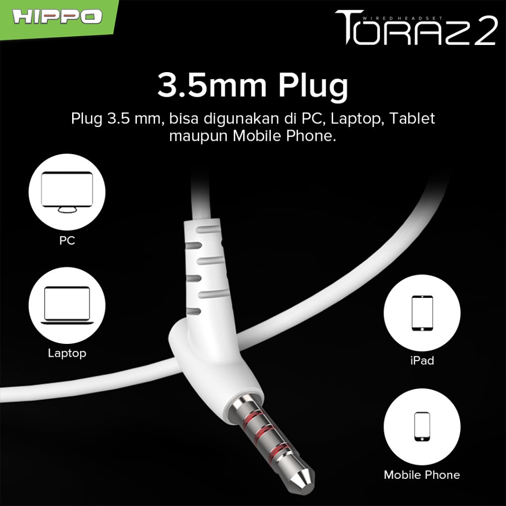 Hippo Earphone Toraz2 Super Bass Jack 3.5 mm Wired Handsfree Android Original Earbuds Headset 9