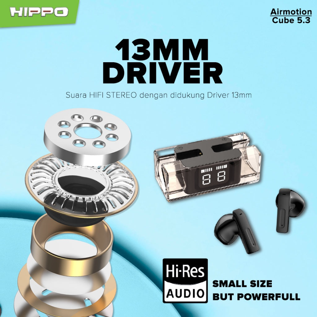Hippo TWS Airmotion Cube Bluetooth 5.3 True Wireless Stereo HiFi Sound Volume Control With Earbuds 7