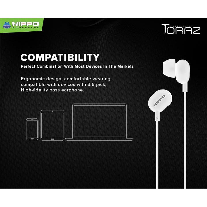 Hippo Earphone Toraz Super Bass Jack 3.5 mm Wired Handsfree Android Original Earbuds Headset 3