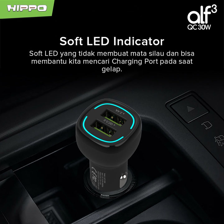 Hippo Car Charger ALF 3 QC 30W QC Fast Quick Charging 3.0 Casan Colokan Mobil Type C Android Iphone Micro Ligh 4