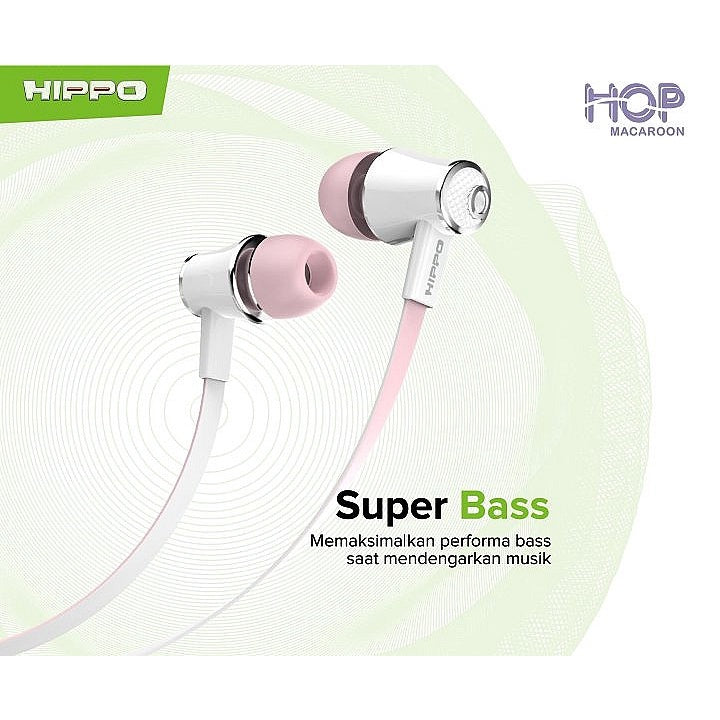 Hippo Earphone Hop Macaroon Super Bass Jack 3.5mm Wired Handsfree Android Original Earbuds Headset 6