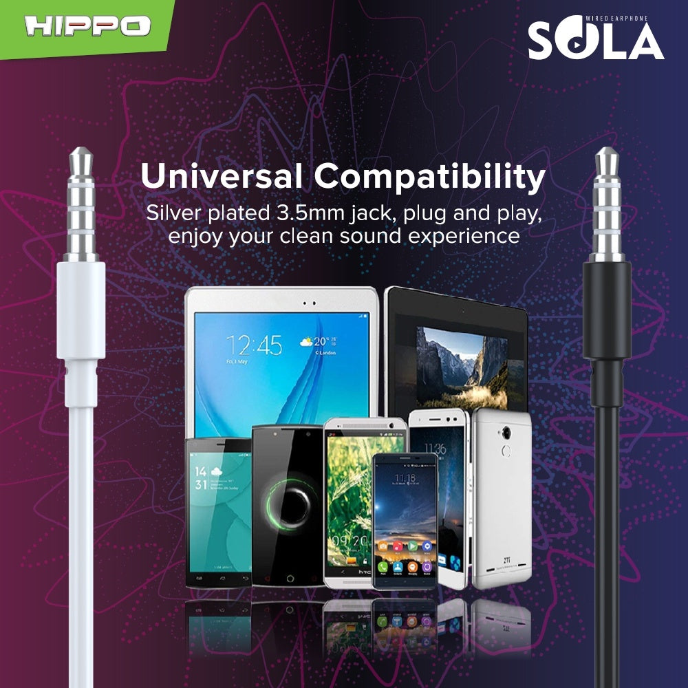 Hippo Handsfree Headset Sola Stereo Wired Earphone &amp; Microphone Universal Compatible 4