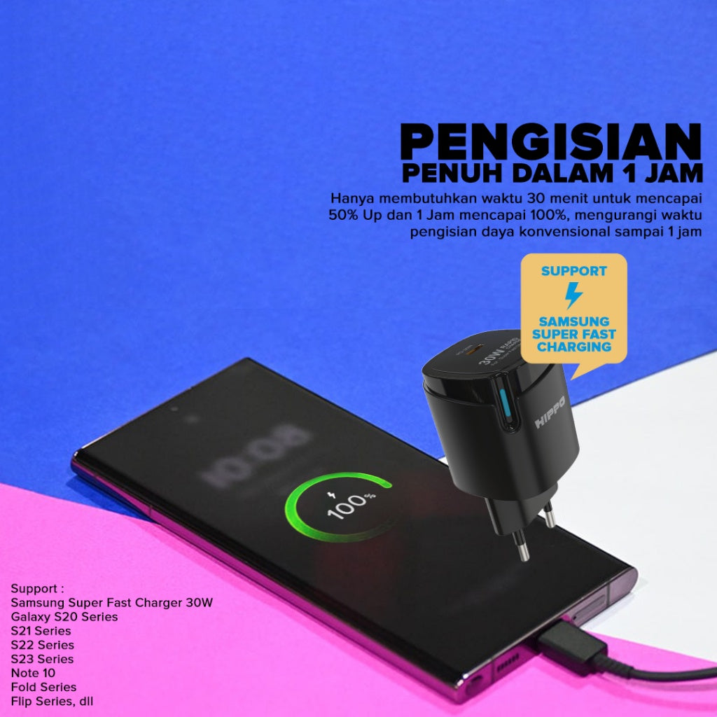 Hippo Adaptor Rapid Samsung Super Fast Charging PD 30W Original Adapter Kepala Casan Colokan Rumah Charger Typ 4