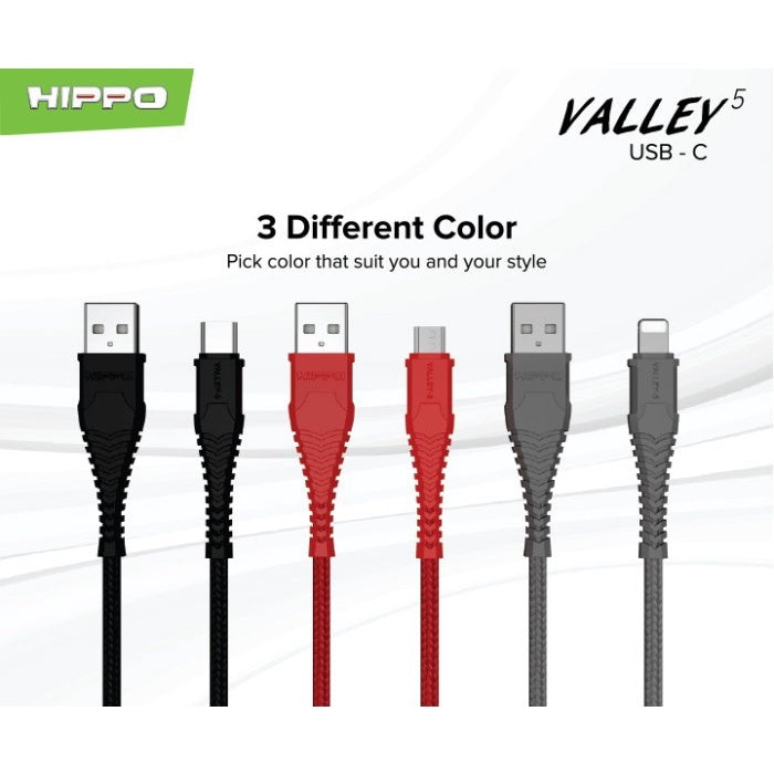 Kable Data Hippo Valley 5 Type C USB 100CM - Quick Charging 3.0 18Watt 6