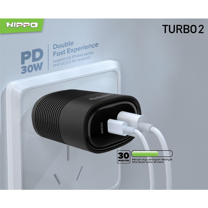 Hippo Adaptor Turbo 2 PD 30W Quick Fast Charging 3.0 Travel Adapter Kepala Casan Colokan Charger Rumah type C  6