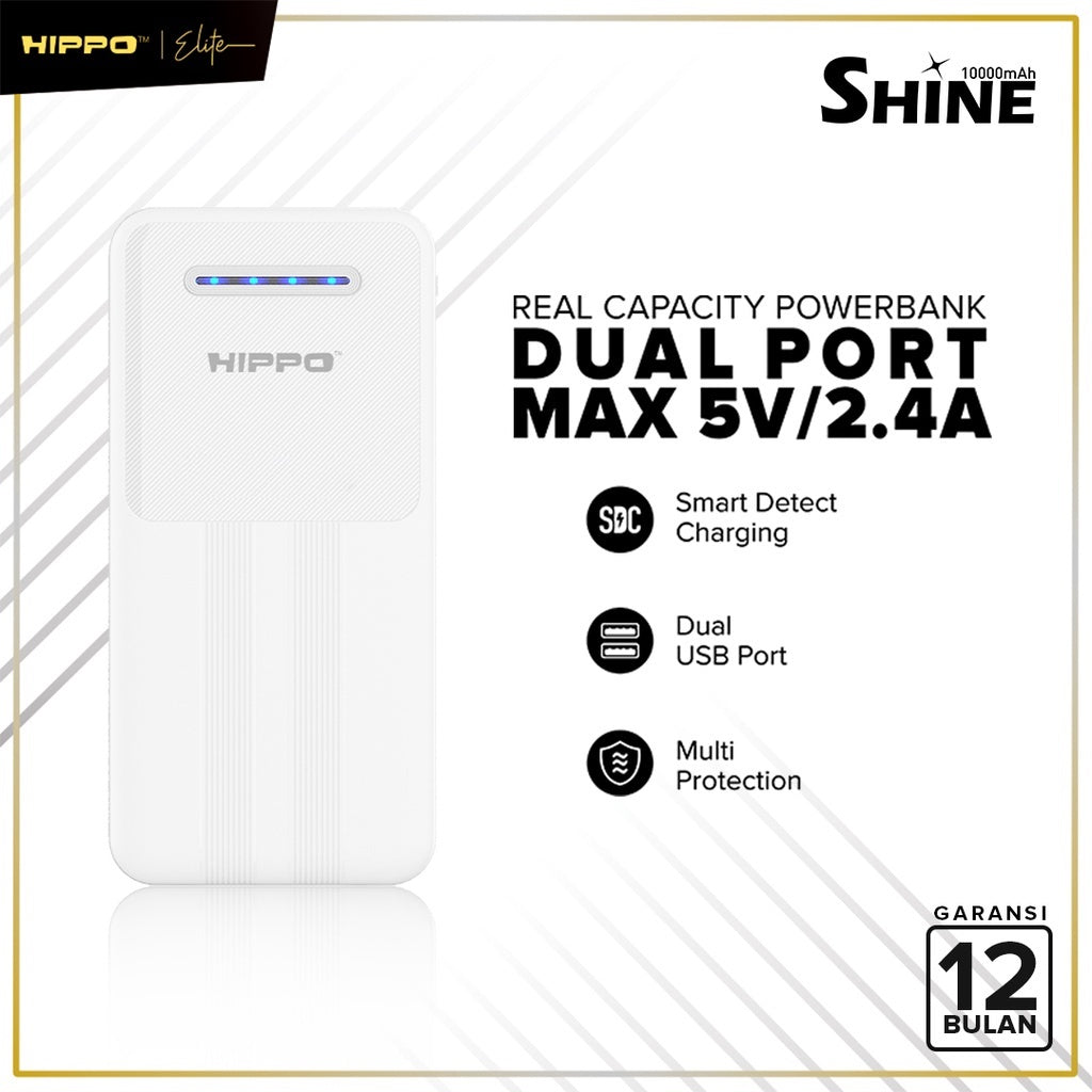 Hippo PowerBank Shine 10000mAh Dual Output Smart Detect Charging Power Bank SDC Type C iPhone Micro
