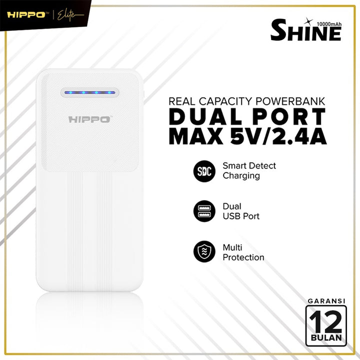 Hippo PowerBank Shine 10000mAh Dual Output Smart Detect Charging Power Bank SDC Type C iPhone Micro