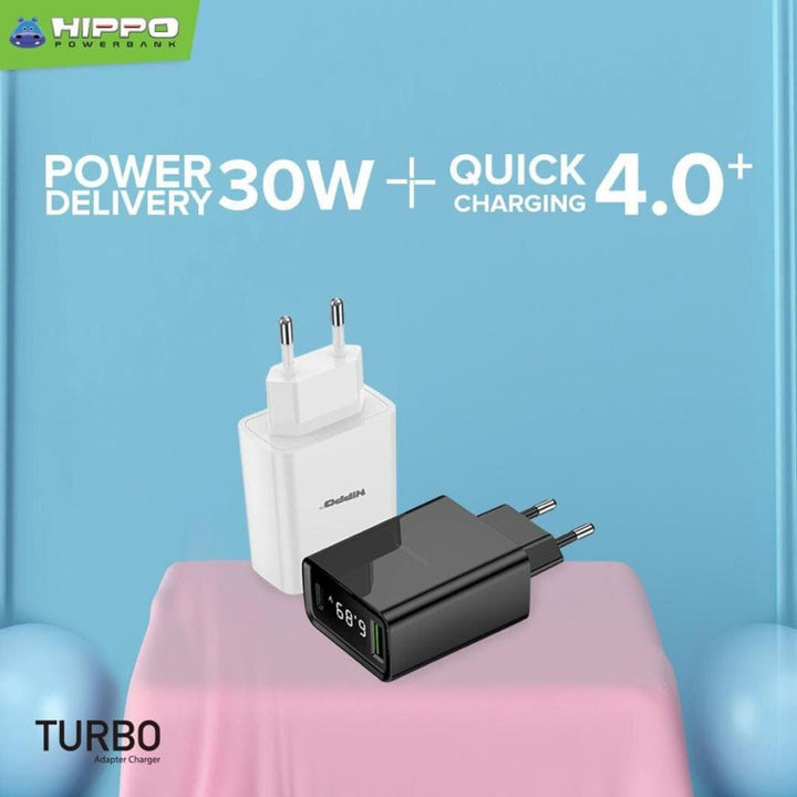 Hippo Turbo Adaptor Charger Quick Charge 4.0 PD 30W VOOC With Digital LED Kepala Charger Casan 2