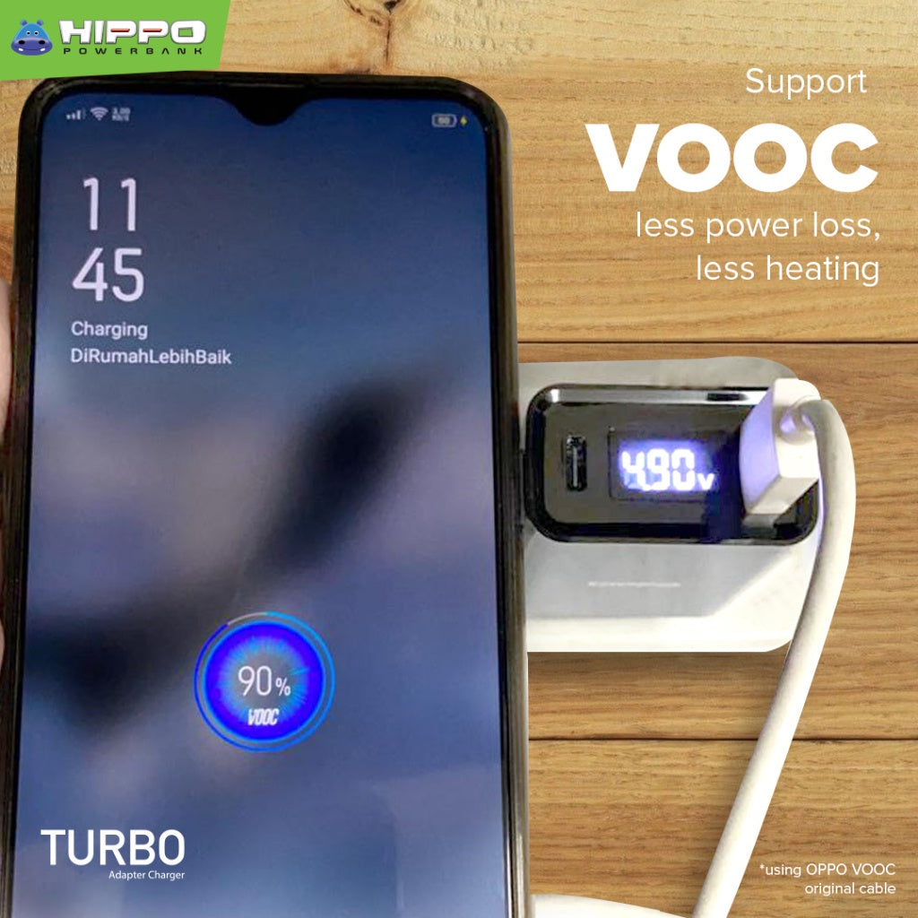 Hippo Turbo Adaptor Charger Quick Charge 4.0 PD 30W VOOC With Digital LED Kepala Charger Casan 5