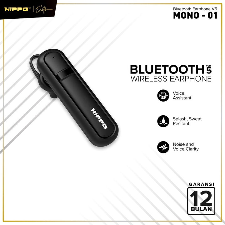 Hippo Bluetooth Mono 01 V5.0 HiFi Sound Volume Control With Mic Earbuds Earphone