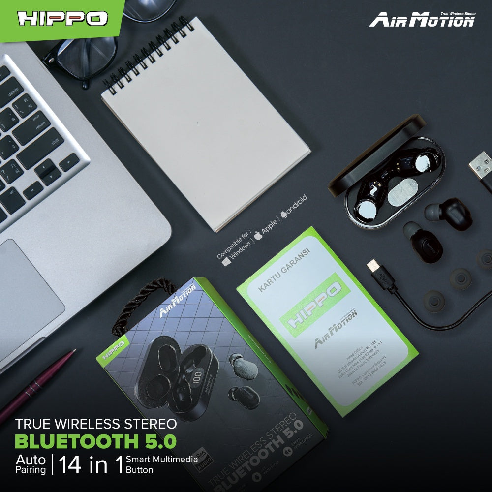 Hippo Airmotion TWS Bluetooth 5.0 Earphone Headset Earbuds True Wireless Stereo Earbud Handsfree 5