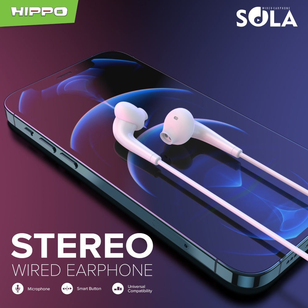 Hippo Handsfree Headset Sola Stereo Wired Earphone &amp; Microphone Universal Compatible 2