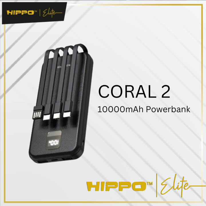 Hippo Powerbank Coral2 10000MAH BLACK Output 2.4A Smart Detect Charger Flight Friendly Power Bank 5
