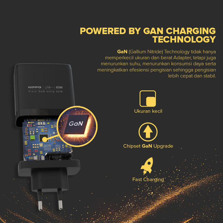 Hippo Adaptor Finix GaN Ultra 65W Original Adapter Kepala Cas Hp Colokan Rumah Charger Type C 5