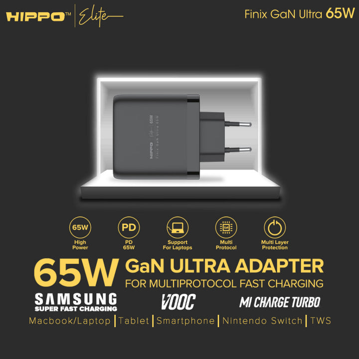 Hippo Adaptor Finix GaN Ultra 65W Original Adapter Kepala Cas Hp Colokan Rumah Charger Type C 3
