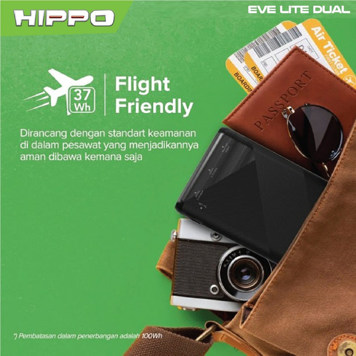 Hippo Powerbank EVE LITE DUAL 10000MAH BLACK Smart Detec Charger 2,4A Flight Friendly Power Bank 6