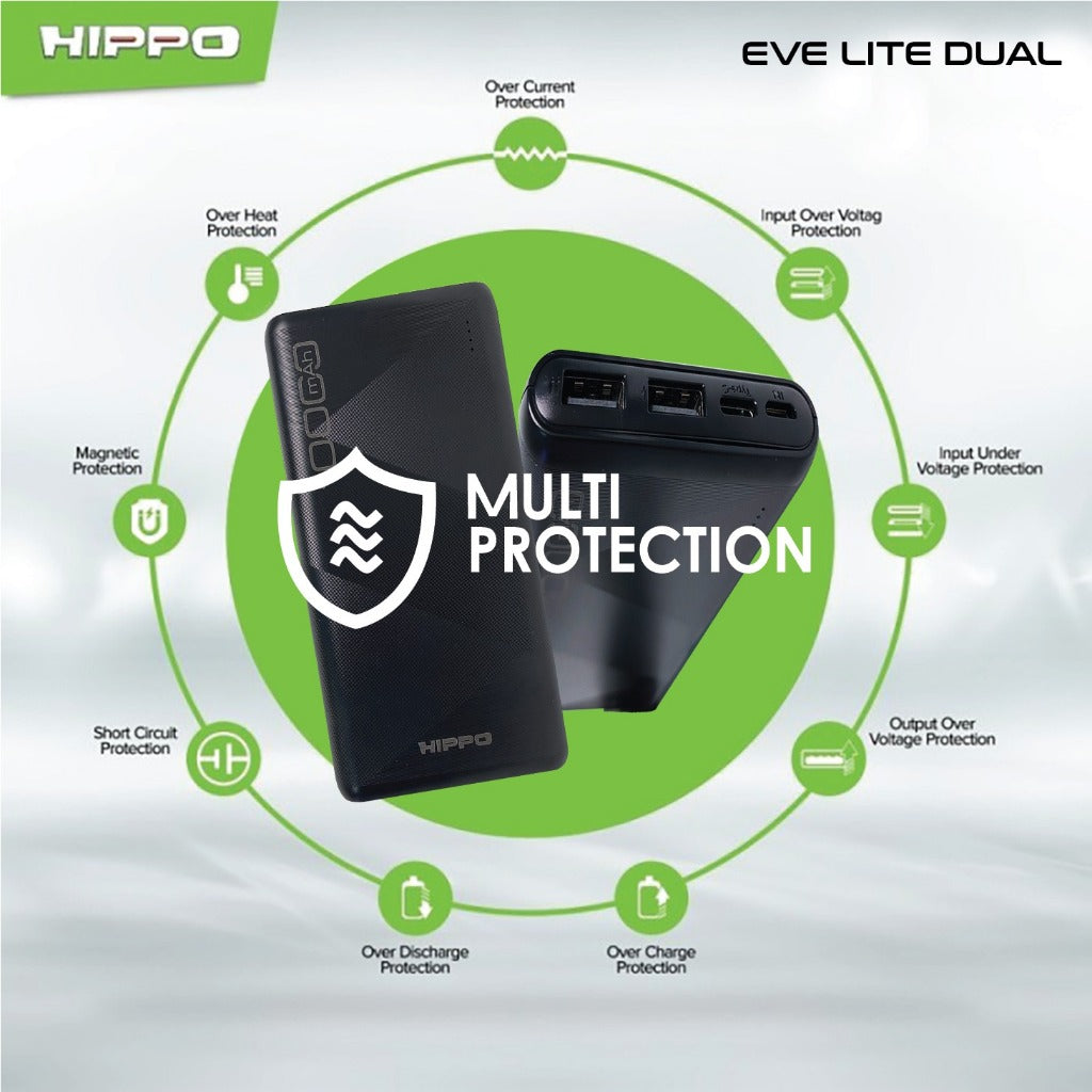 Hippo Powerbank EVE LITE DUAL 10000MAH BLACK Smart Detec Charger 2,4A Flight Friendly Power Bank 5