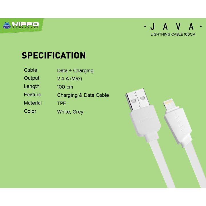 Hippo Java Lightning Kabel Data &amp; Charger iPhone iPad 100cm 3