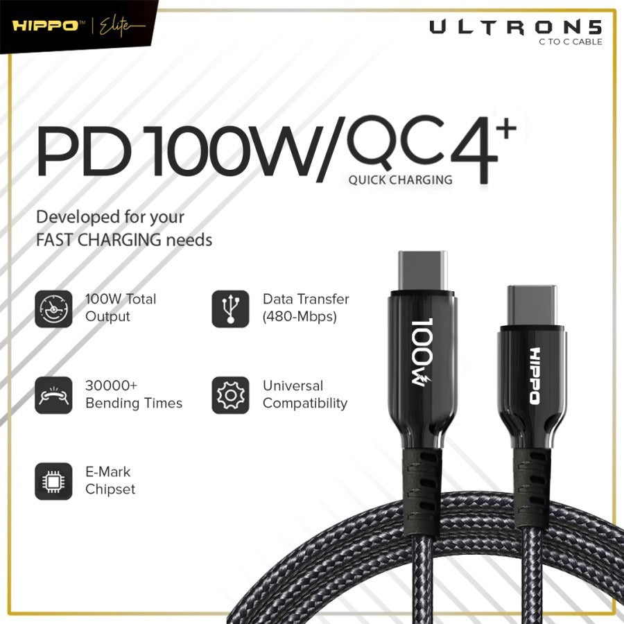 Hippo Elite Ultron 5 PD C to C 100W Kabel Charger Super Fast charging Power Delivery Cable 2