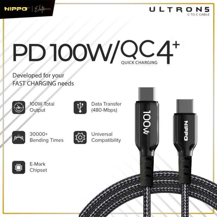 Hippo Elite Ultron 5 PD C to C 100W Kabel Charger Super Fast charging Power Delivery Cable 2