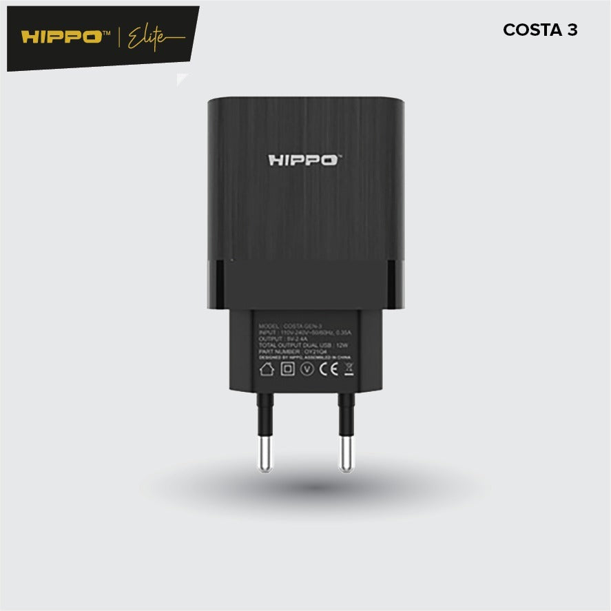 Hippo Adaptor Costa 3 Value Pack(Plus kabel) 2.4A 2 Port SDC USB Adapter Kepala Casan Colokan Charger Charging 9