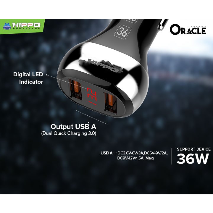 Hippo Oracle Quick Charging 3.0 With LED Indicator Car Charger Garansi Resmi Hippo 2