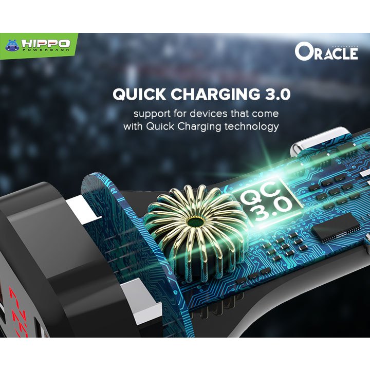 Hippo Oracle Quick Charging 3.0 With LED Indicator Car Charger Garansi Resmi Hippo 3