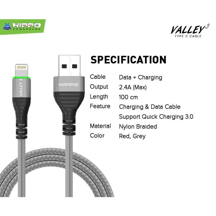 Hippo Kabel Data Valley 3 Lightning 100cm Fast Charging 3.0 2