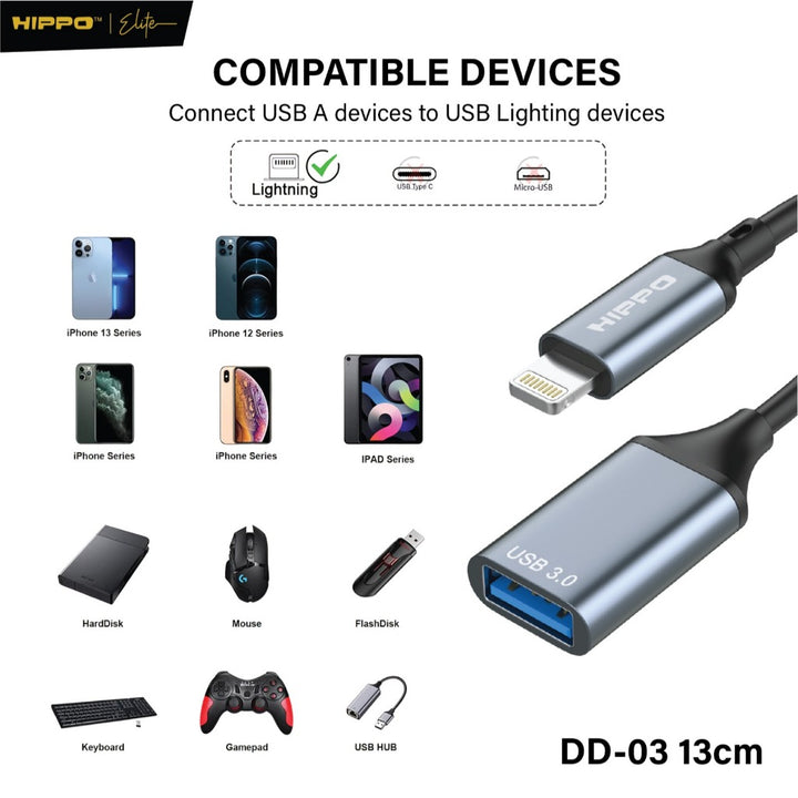 HIPPO OTG DD-03 13Cm USB A TO Lightning USB 3.0 Adapter Converter Plug Play Flashdisk Data untuk Iphone 7 8 X  4