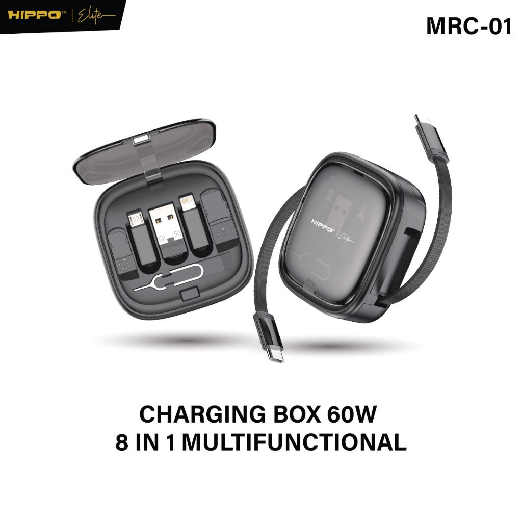 Hippo Elite MRC-01 Charging Box RETRACTABLE KABEL FAST Charging C TO C 60W 8 in 1 MULTIFUNCTIONAL STORAGE SET BOX WITH M