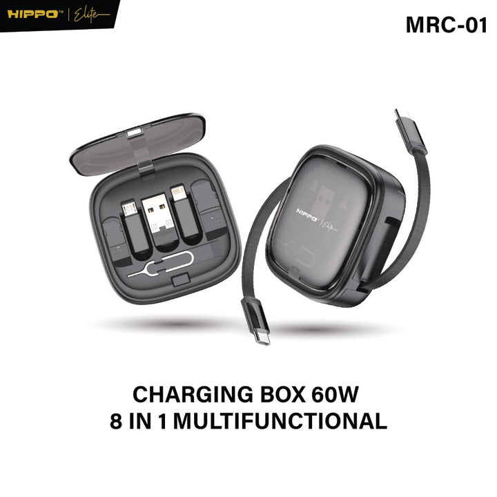 Hippo Elite MRC-01 Charging Box RETRACTABLE KABEL FAST Charging C TO C 60W 8 in 1 MULTIFUNCTIONAL STORAGE SET BOX WITH M