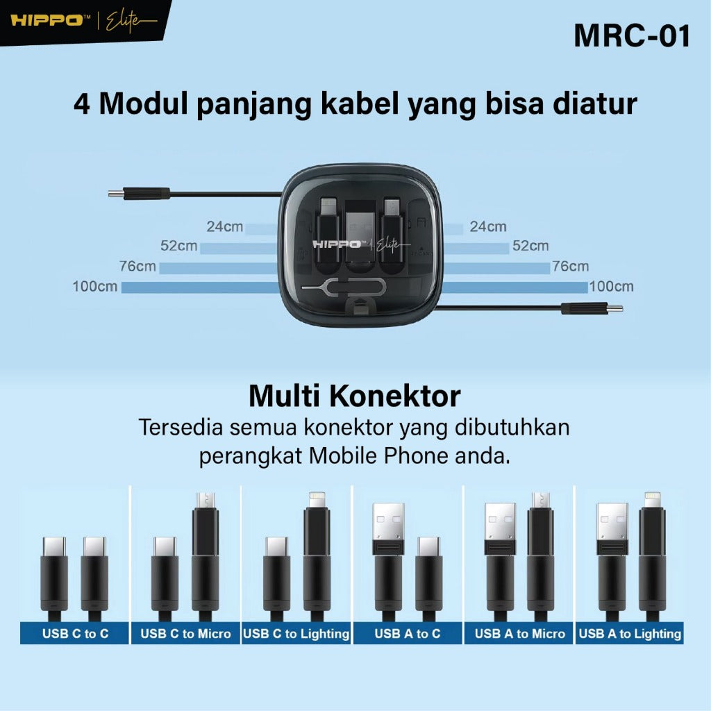 Hippo Elite MRC-01 Charging Box RETRACTABLE KABEL FAST Charging C TO C 60W 8 in 1 MULTIFUNCTIONAL STORAGE SET  7