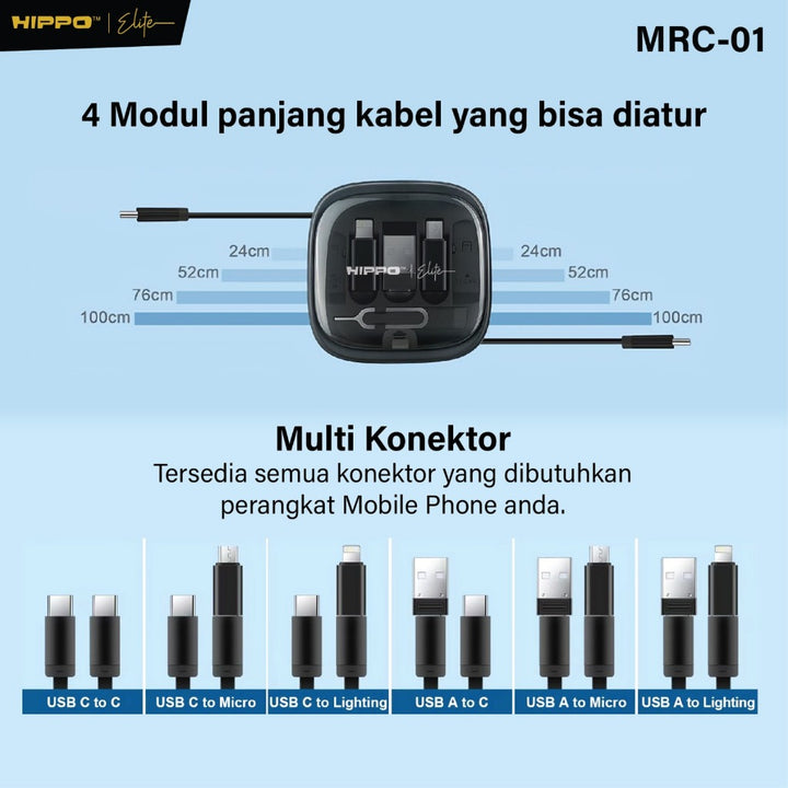 Hippo Elite MRC-01 Charging Box RETRACTABLE KABEL FAST Charging C TO C 60W 8 in 1 MULTIFUNCTIONAL STORAGE SET  7
