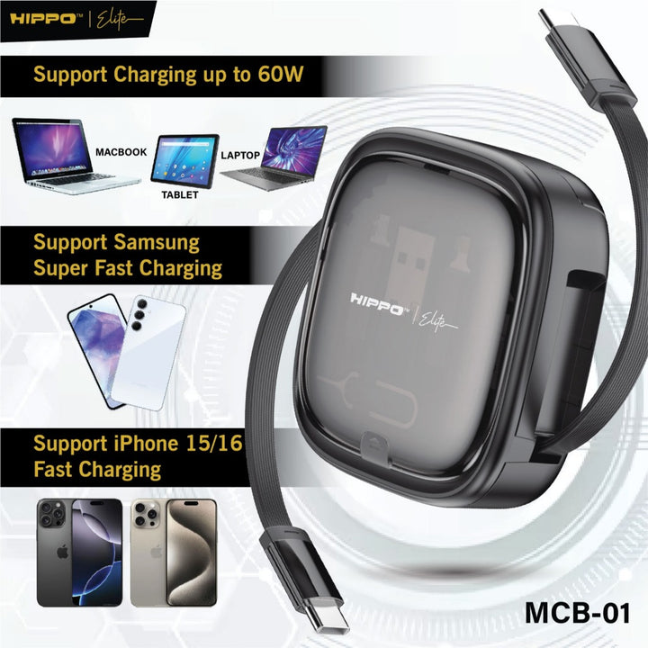 Hippo Elite MRC-01 Charging Box RETRACTABLE KABEL FAST Charging C TO C 60W 8 in 1 MULTIFUNCTIONAL STORAGE SET  5