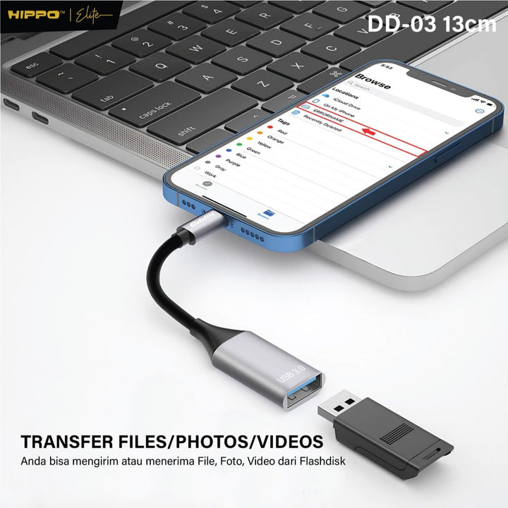 HIPPO OTG DD-03 13Cm USB A TO Lightning USB 3.0 Adapter Converter Plug Play Flashdisk Data untuk Iphone 7 8 X  5