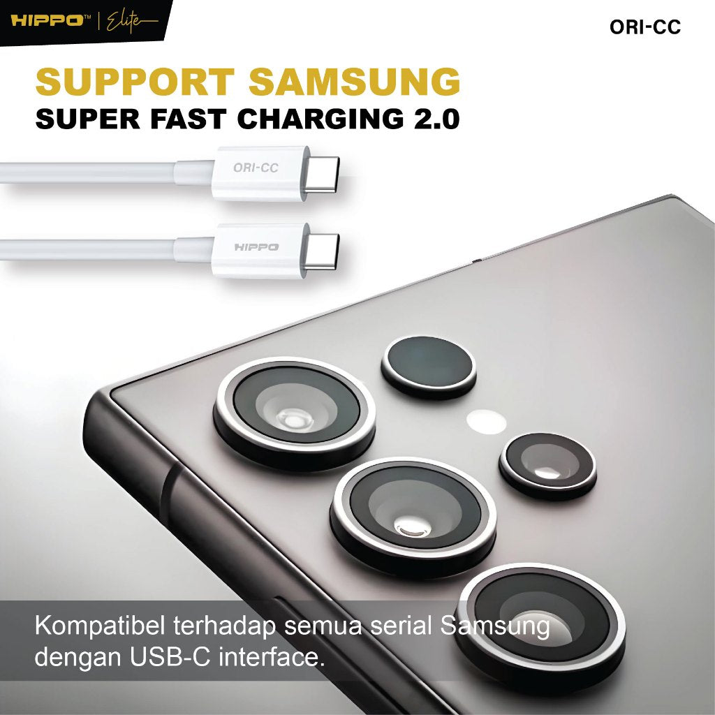 Hippo Elite Cable CC Original 100 CM 60W C TO C  White Suport Super Fast Charging 4