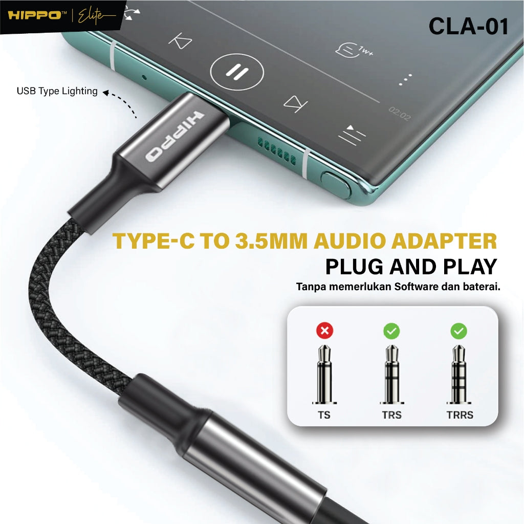 HIPPO Kabel CONVERTER CLA-01 Lightning to DC Aux 3.5mm Audio Open Mic untuk Iphone 7 8 X XR 11 12 13 14 Pro Ma 8