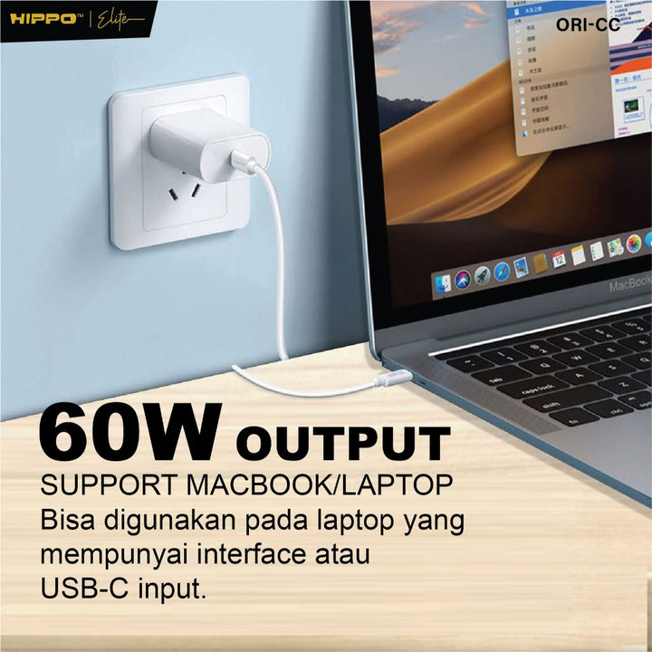 Hippo Elite Cable CC Original 100 CM 60W C TO C  White Suport Super Fast Charging 6