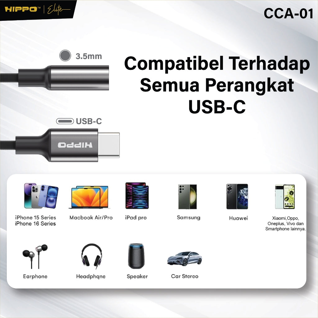 HIPPO Kabel CONVERTER CCA-01 Type C to DC Aux 3.5mm Audio Open Original Adapter 8