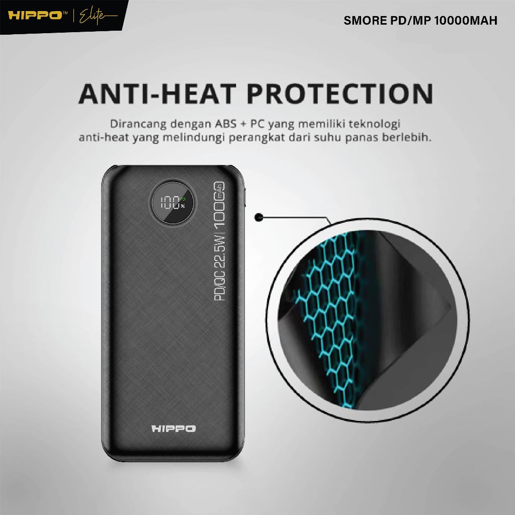 Hippo Powerbank Smore PD 22,5W 10000mAh Quick Fast Charging Power Bank Type C Power Delivery QC 5 Port Output  8