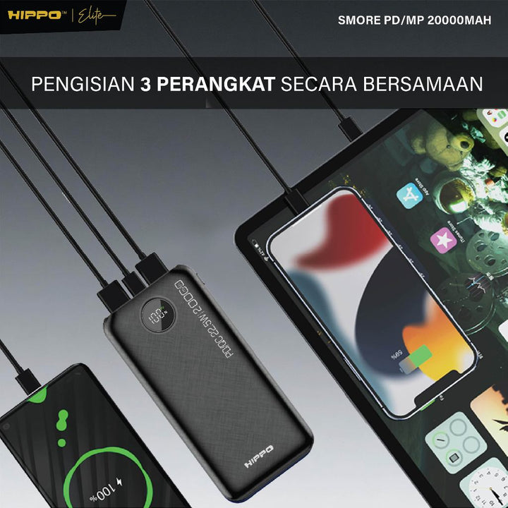 Hippo Powerbank Smore PD 22,5W 20000mAh Quick Fast Charging Power Bank Type C Power Delivery QC 5 2 Port Outpu 5