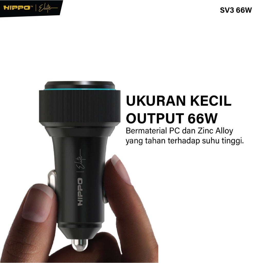 Hippo Elite CAR Charger SV3 66W Total Output - BLACK Triple 3 Ports (2 USB-C Ports &amp; 1 USB-A Port) 3