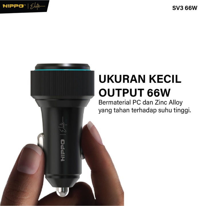 Hippo Elite CAR Charger SV3 66W Total Output - BLACK Triple 3 Ports (2 USB-C Ports &amp; 1 USB-A Port) 3