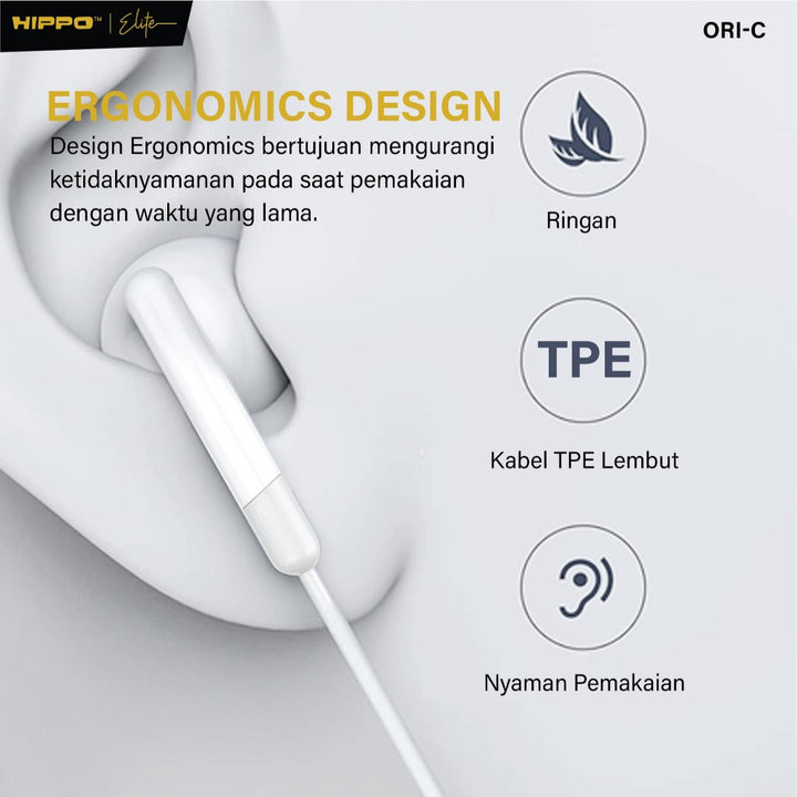 Hippo Elite Earphone Wired ORI-C Satuan Android Pad Earphone Headset Type-C Smart Button 6