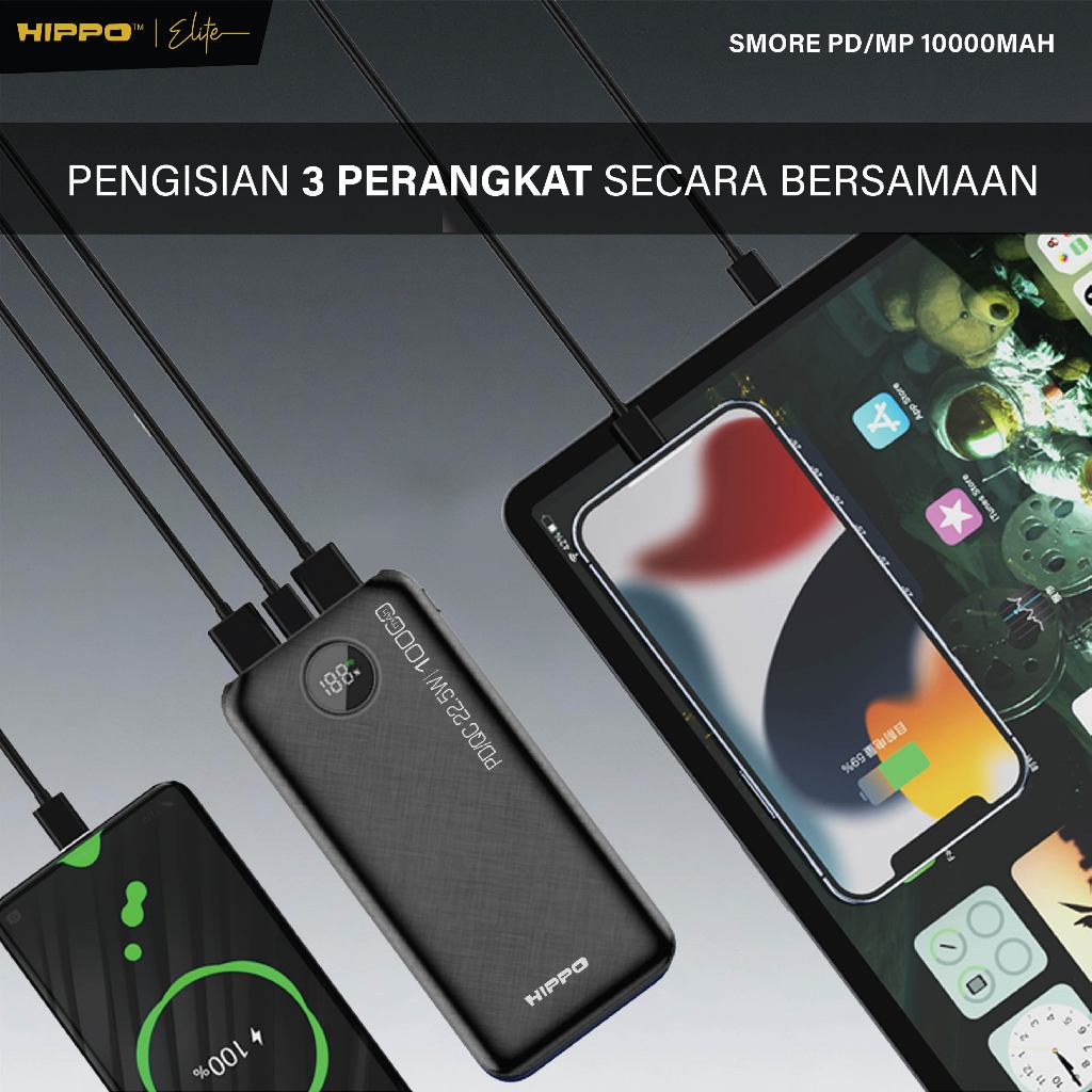 Hippo Powerbank Smore PD 22,5W 10000mAh Quick Fast Charging Power Bank Type C Power Delivery QC 5 Port Output  6